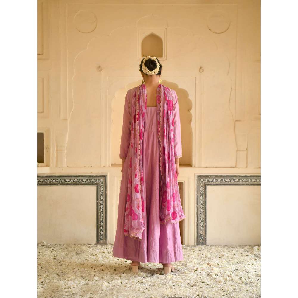 Taro India Lilac Mauve Anarkali with Pant and Dupatta (Set of 3)