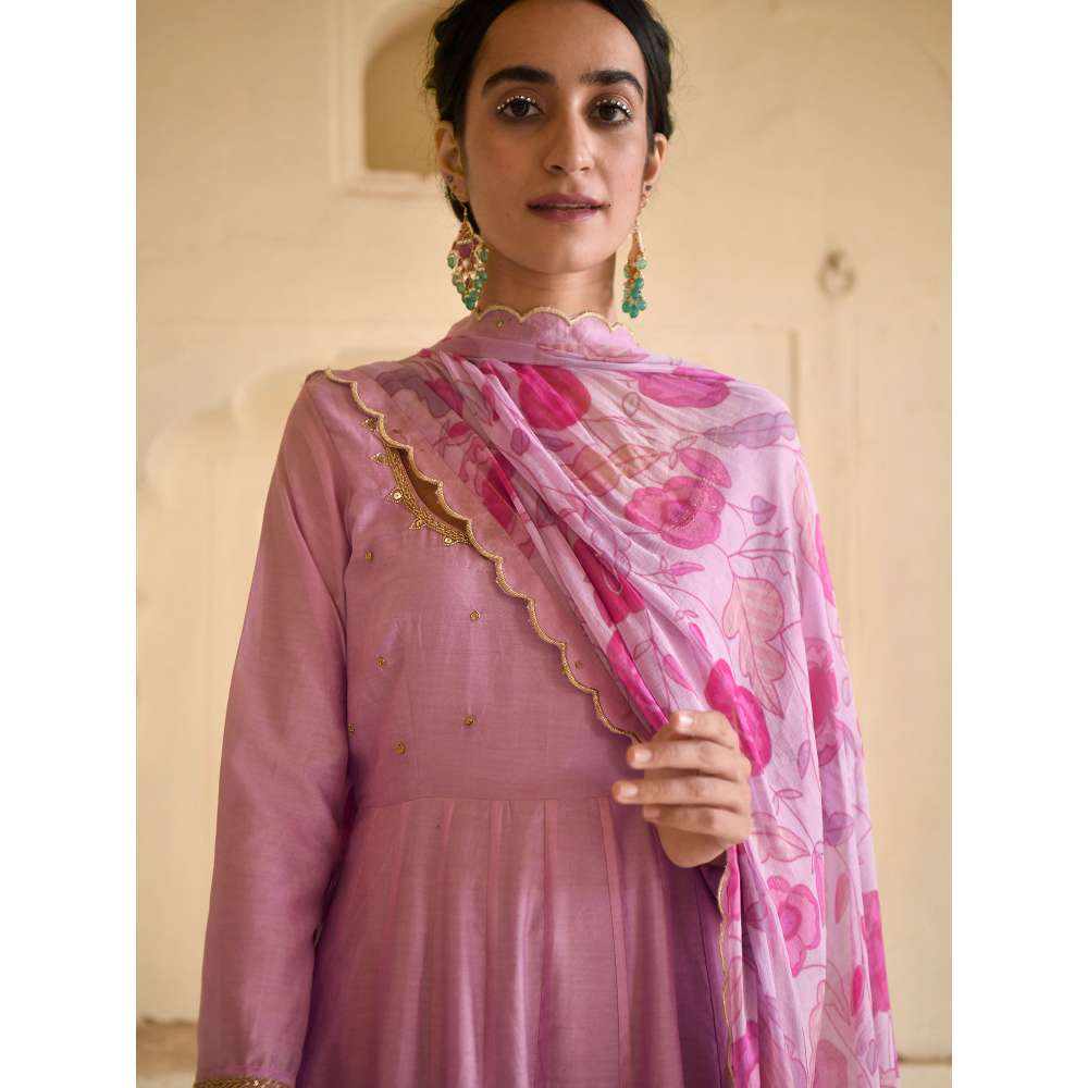 Taro India Lilac Mauve Anarkali with Pant and Dupatta (Set of 3)