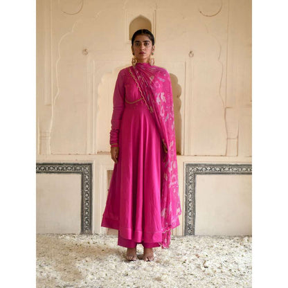 Taro India Flamingo Pink Anarkali with Pant and Dupatta (Set of 3)