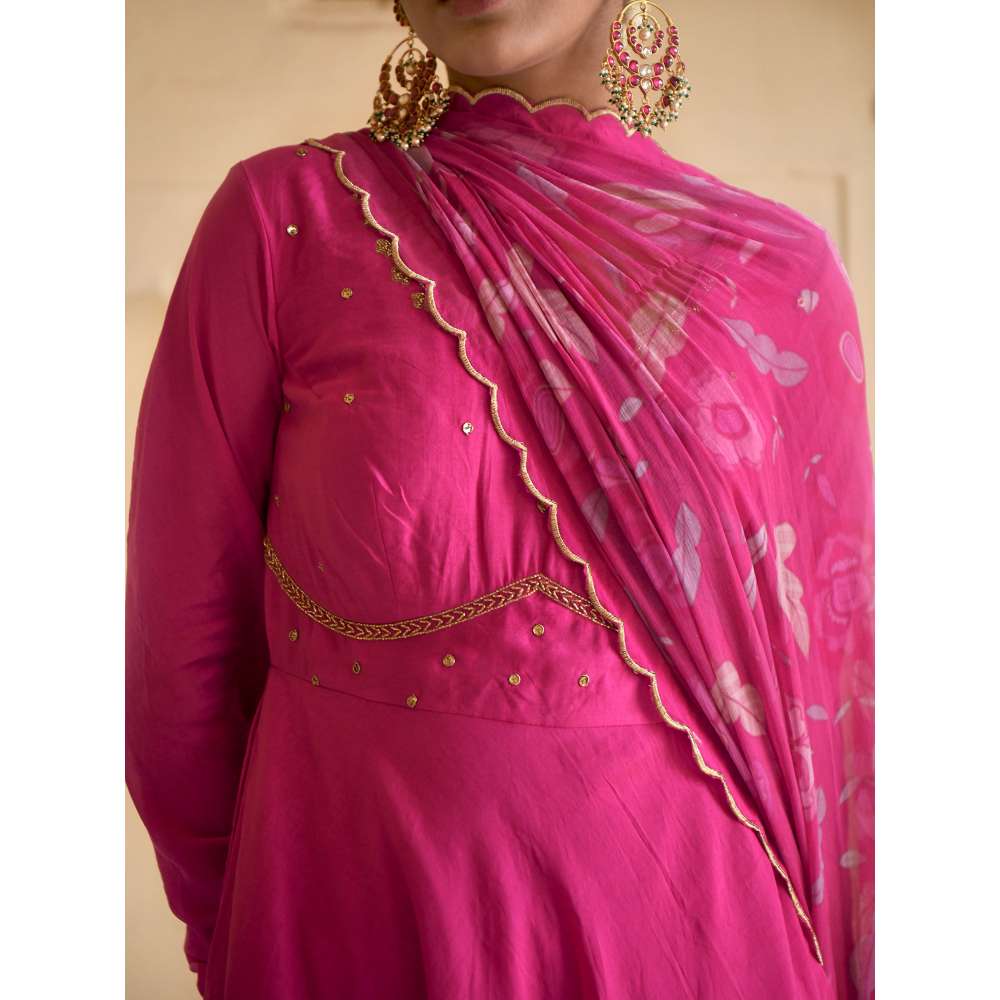 Taro India Flamingo Pink Anarkali with Pant and Dupatta (Set of 3)