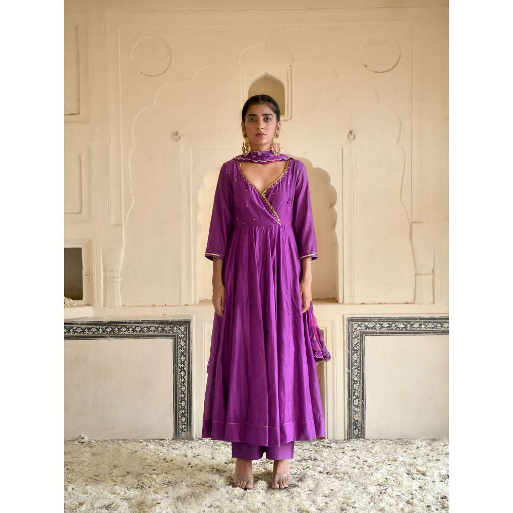 Taro India Russian Purple Anarkali with Pant and Dupatta (Set of 3)