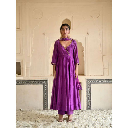 Taro India Russian Purple Anarkali with Pant and Dupatta (Set of 3)