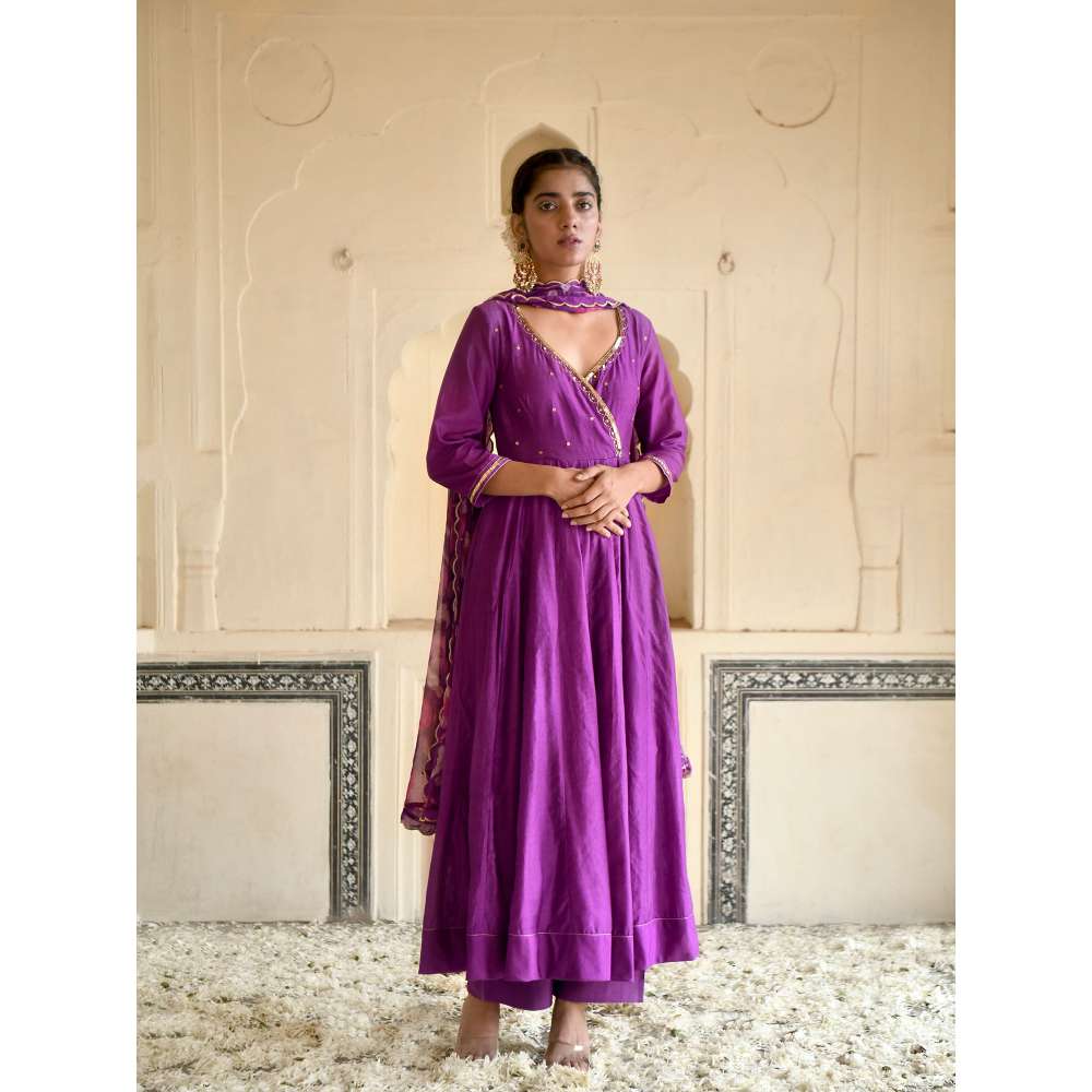 Taro India Russian Purple Anarkali with Pant and Dupatta (Set of 3)