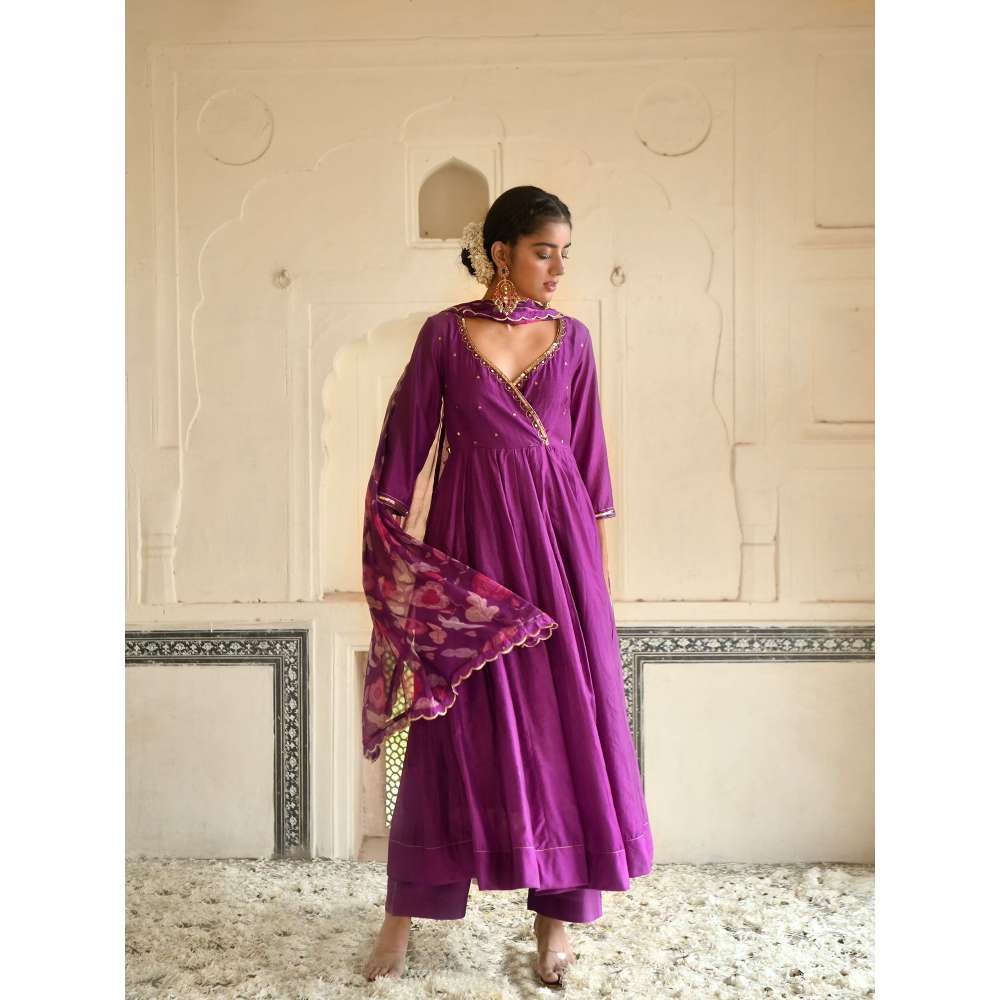 Taro India Russian Purple Anarkali with Pant and Dupatta (Set of 3)