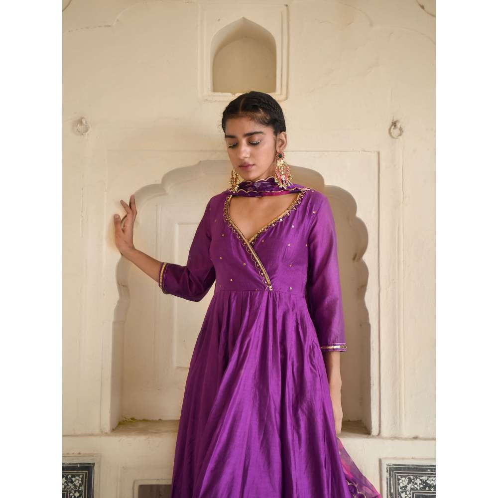Taro India Russian Purple Anarkali with Pant and Dupatta (Set of 3)