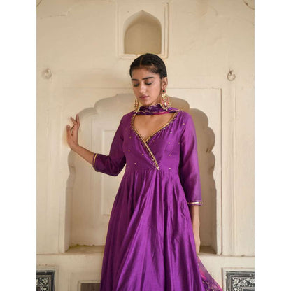 Taro India Russian Purple Anarkali with Pant and Dupatta (Set of 3)