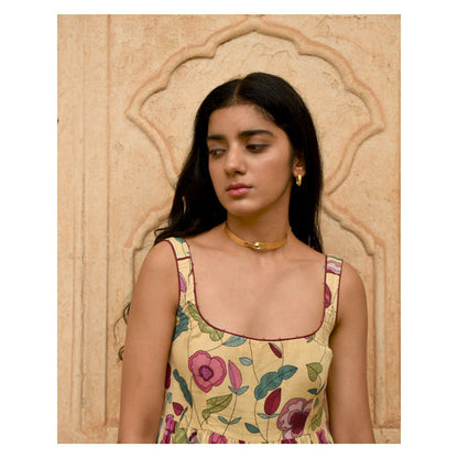 Taro India Grapefruit Floral Midi Dress