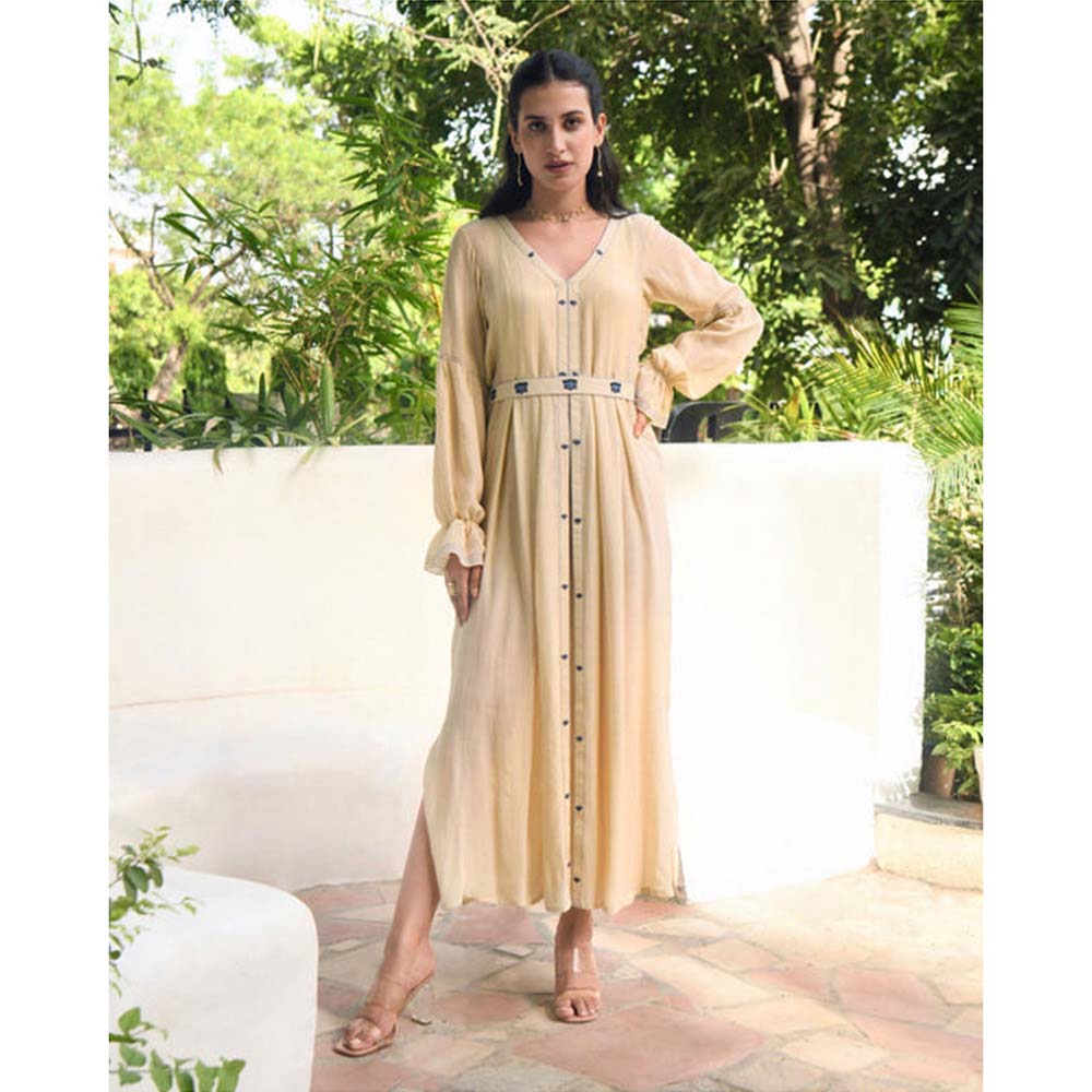 Taro India Soothing Pearl Beige Dress With Belt