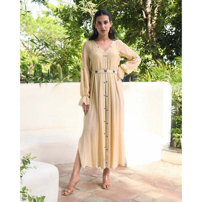 Taro India Soothing Pearl Beige Dress With Belt