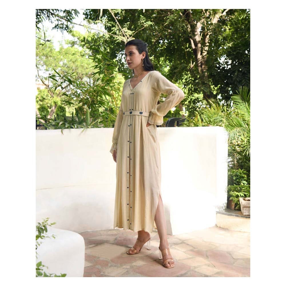 Taro India Soothing Pearl Beige Dress With Belt