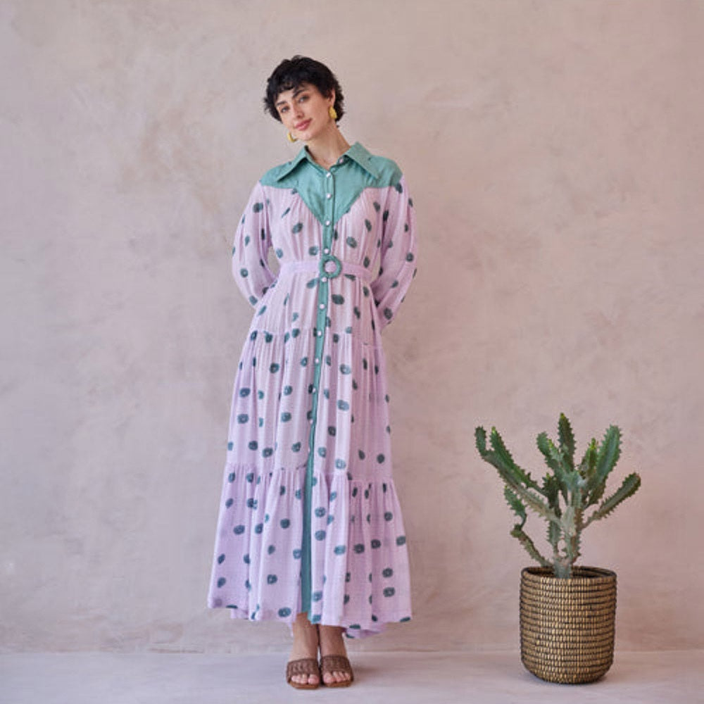 Taro India Lavender Dot Meadow Maxi Dress With Belt