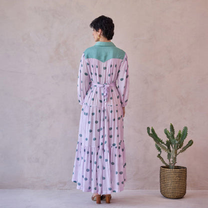 Taro India Lavender Dot Meadow Maxi Dress With Belt