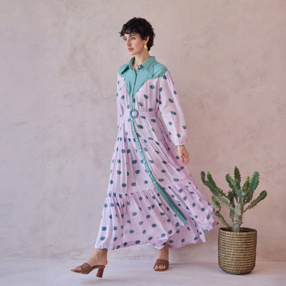 Taro India Lavender Dot Meadow Maxi Dress With Belt