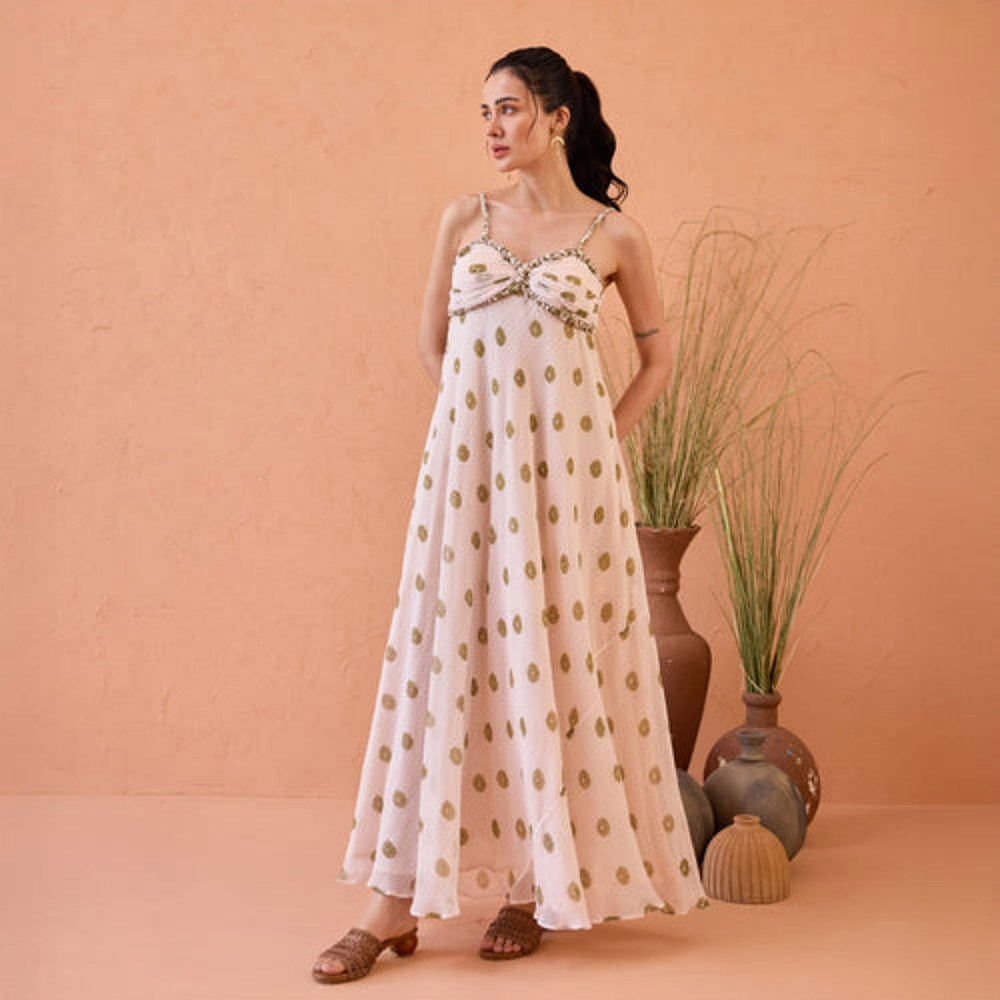 Taro India Blush Bloom Cream Maxi Dress