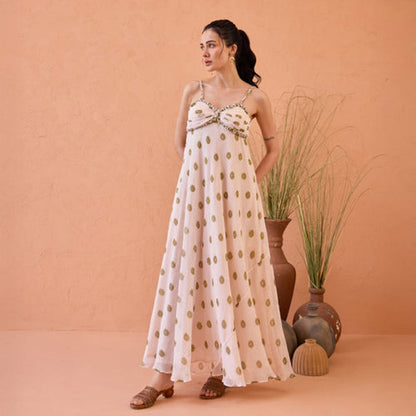 Taro India Blush Bloom Cream Maxi Dress