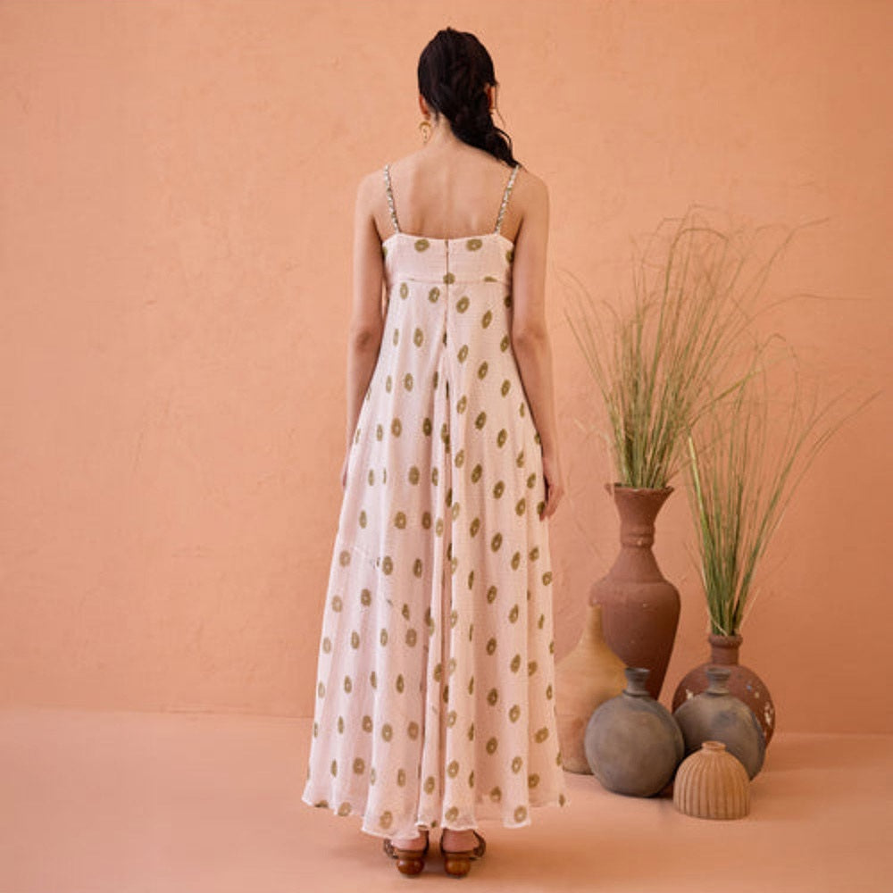 Taro India Blush Bloom Cream Maxi Dress