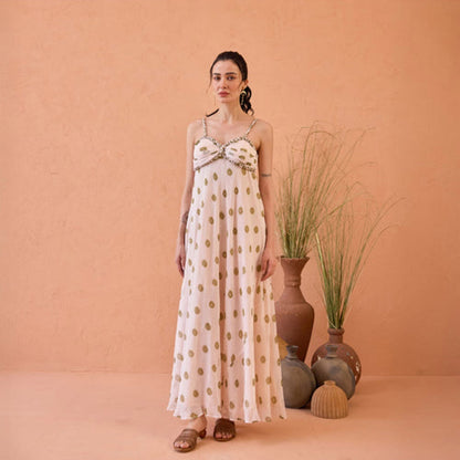 Taro India Blush Bloom Cream Maxi Dress