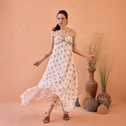 Taro India Blush Bloom Cream Maxi Dress