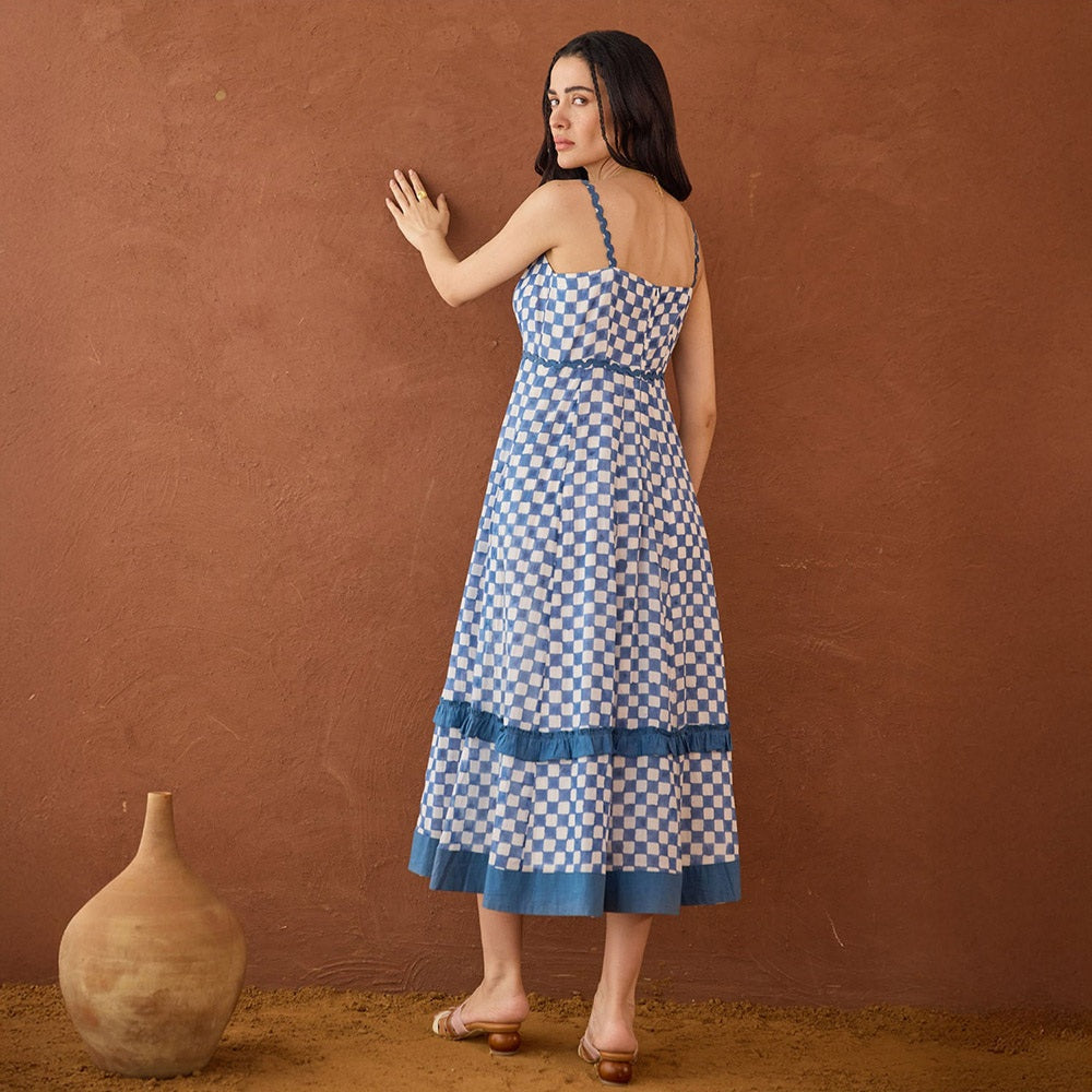 Taro India Gingham Blue Maxi Dress