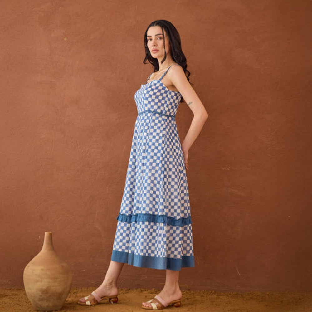 Taro India Gingham Blue Maxi Dress