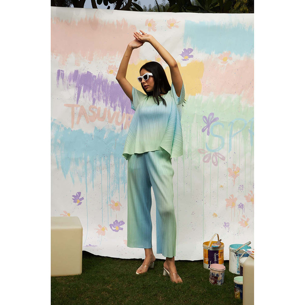 TASUVURE Green Shirley Sleek Ombre Pleated Co-Ord (Set of 2)
