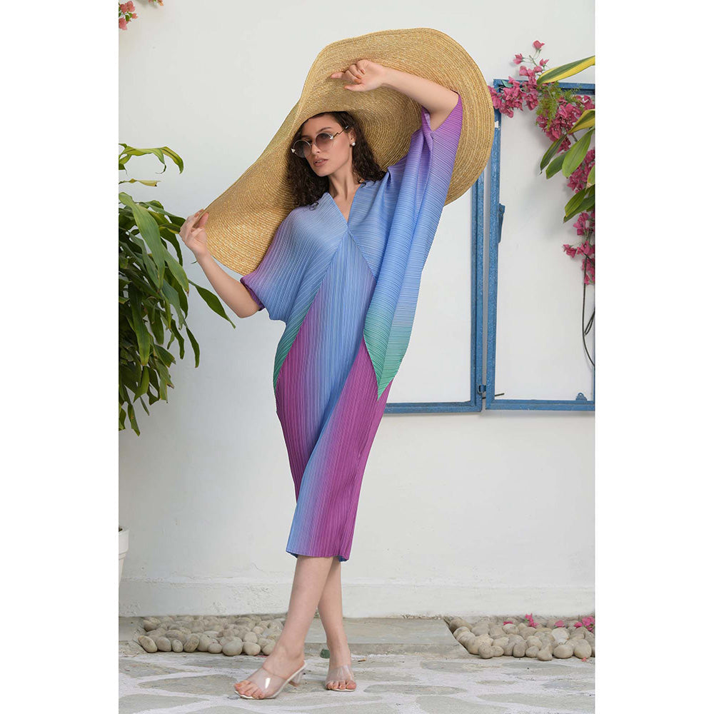 TASUVURE Purple Kimono Kitsch Gradient Midi Dress