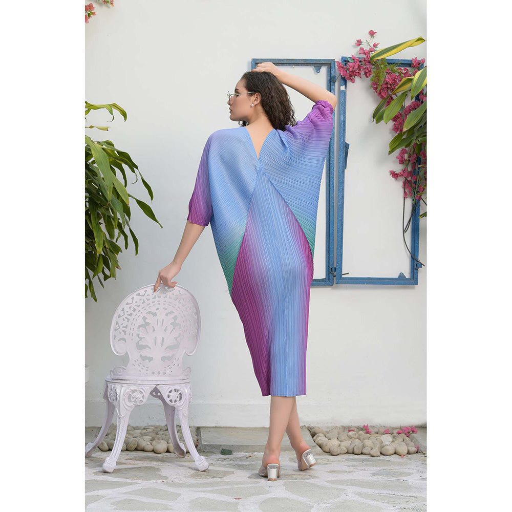 TASUVURE Purple Kimono Kitsch Gradient Midi Dress
