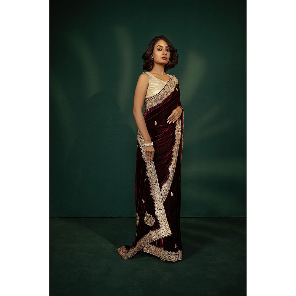 TATWAMM Maroon Saree with Unstitched