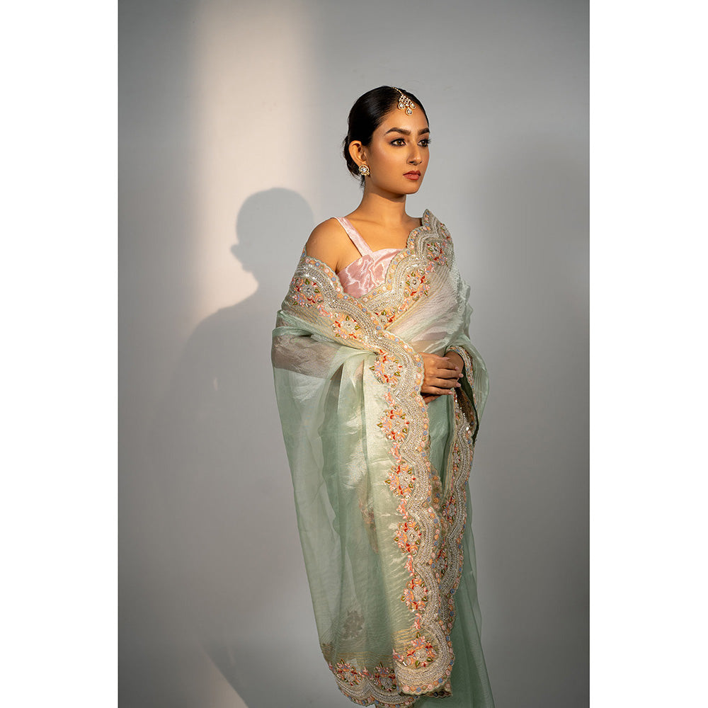 TATWAMM Sky Blue Saree with Unstitched