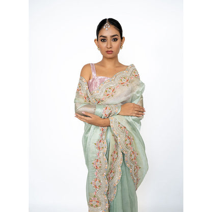 TATWAMM Sky Blue Saree with Unstitched