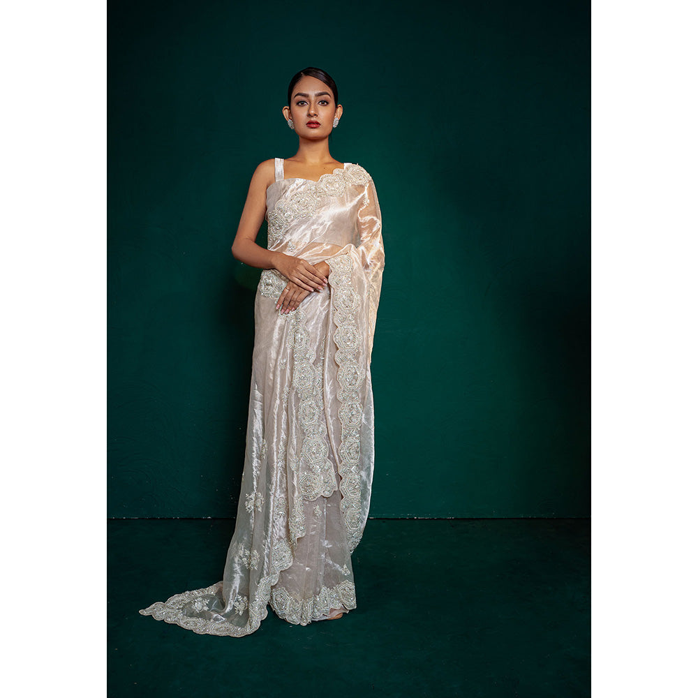 TATWAMM Silver Saree with Unstitched