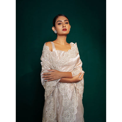 TATWAMM Silver Saree with Unstitched
