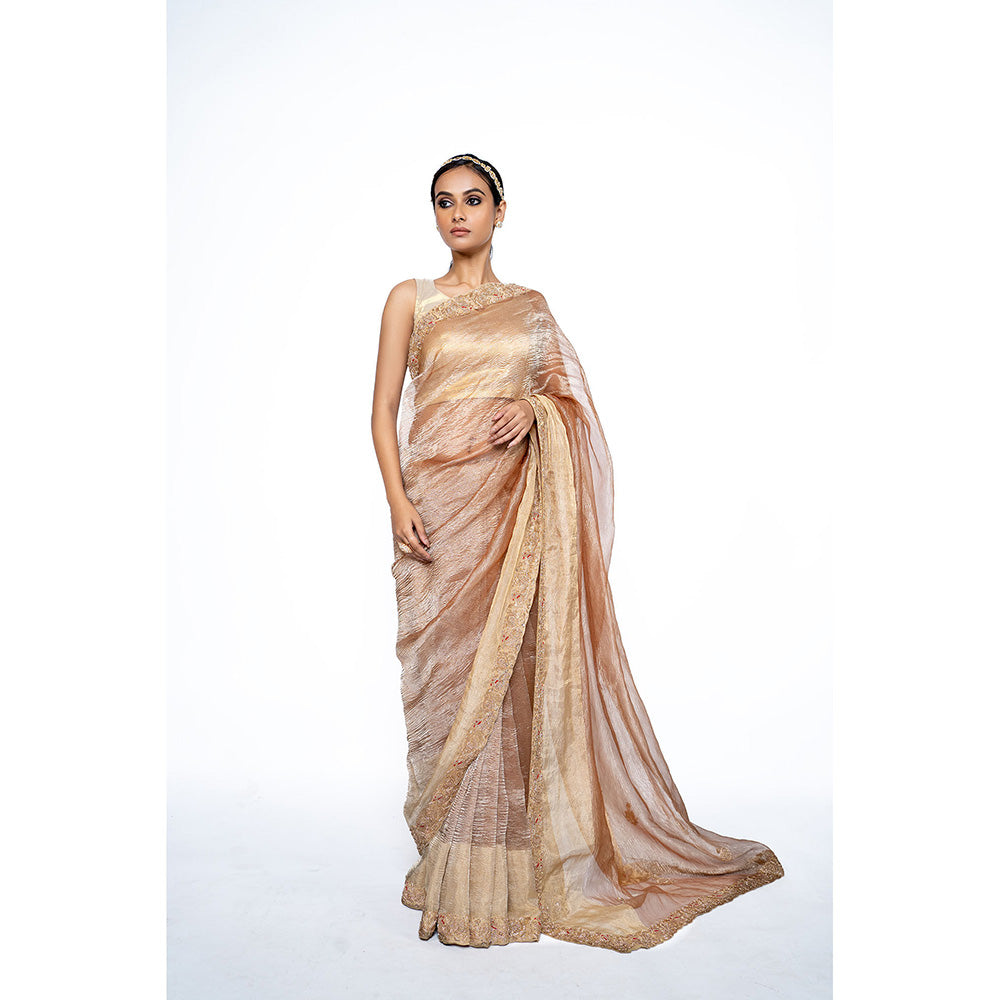 TATWAMM Beige Saree with Unstitched