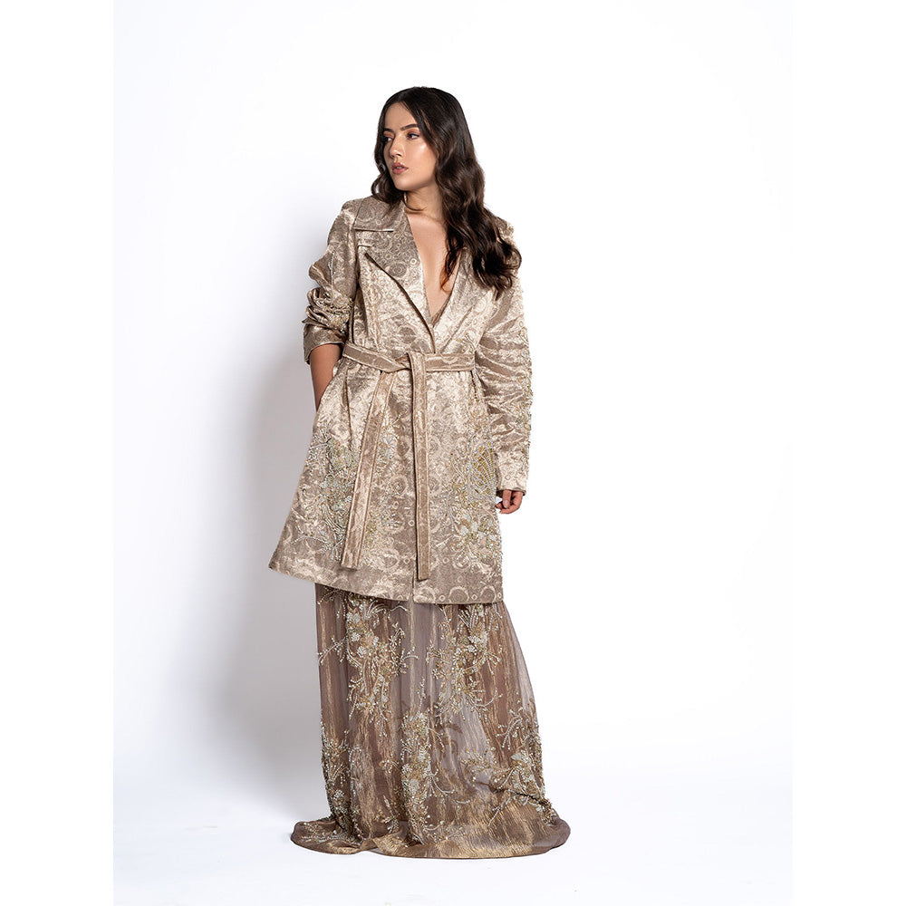 TATWAMM Beige Ethnic Dress with Blazer & Belt (Set of 2)