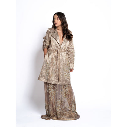 TATWAMM Beige Ethnic Dress with Blazer & Belt (Set of 2)