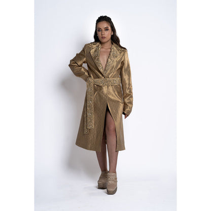 TATWAMM Dark Tan Gold Dress with Belt (Set of 2)