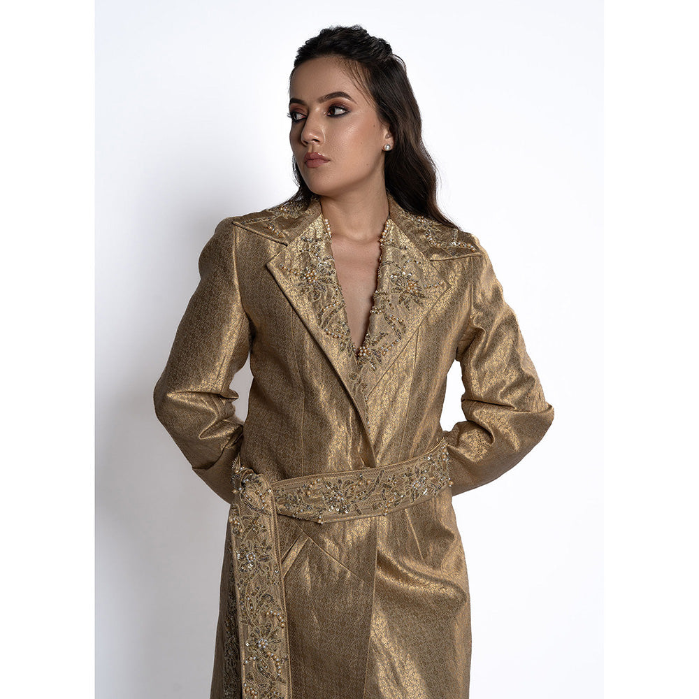 TATWAMM Dark Tan Gold Dress with Belt (Set of 2)