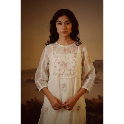 Tatwa Designs Ivory White Victorian Kurta (Set of 3)