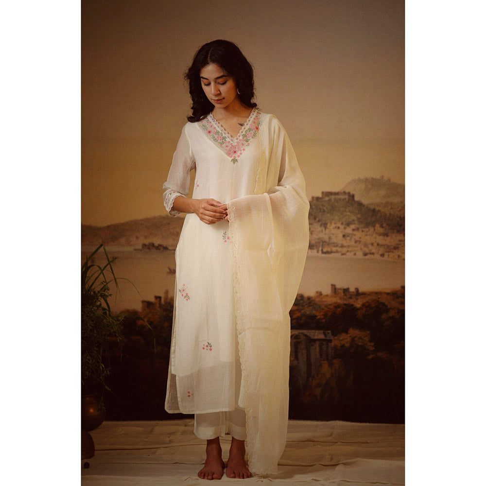 Tatwa Designs Ivory White Rangoon Kurta (Set of 3)