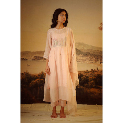 Tatwa Designs Ivory Pink Flamingo Kurta (Set of 3)
