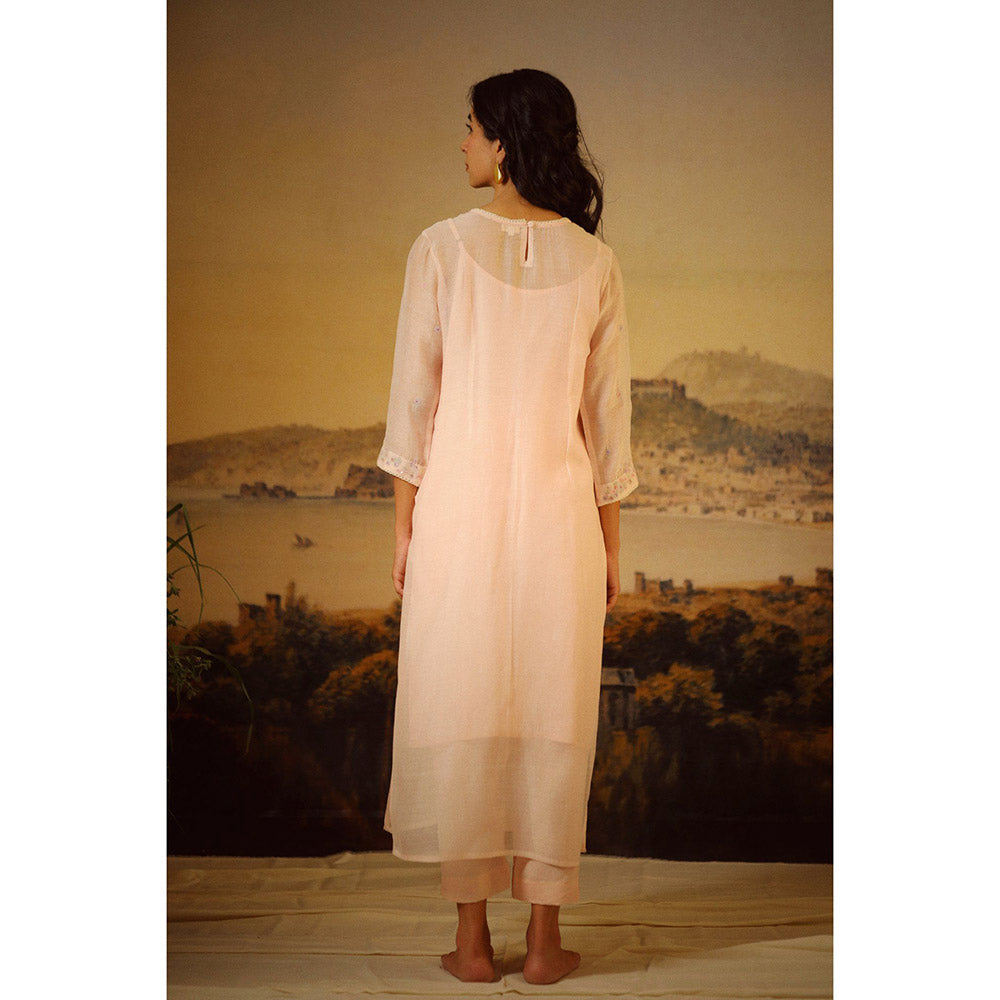 Tatwa Designs Ivory Pink Flamingo Kurta (Set of 3)