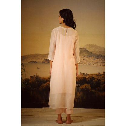Tatwa Designs Ivory Pink Flamingo Kurta (Set of 3)