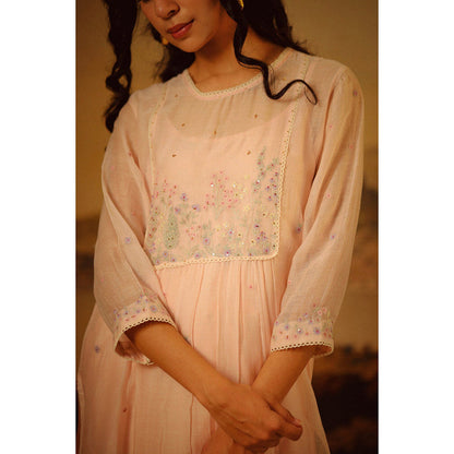 Tatwa Designs Ivory Pink Flamingo Kurta (Set of 3)