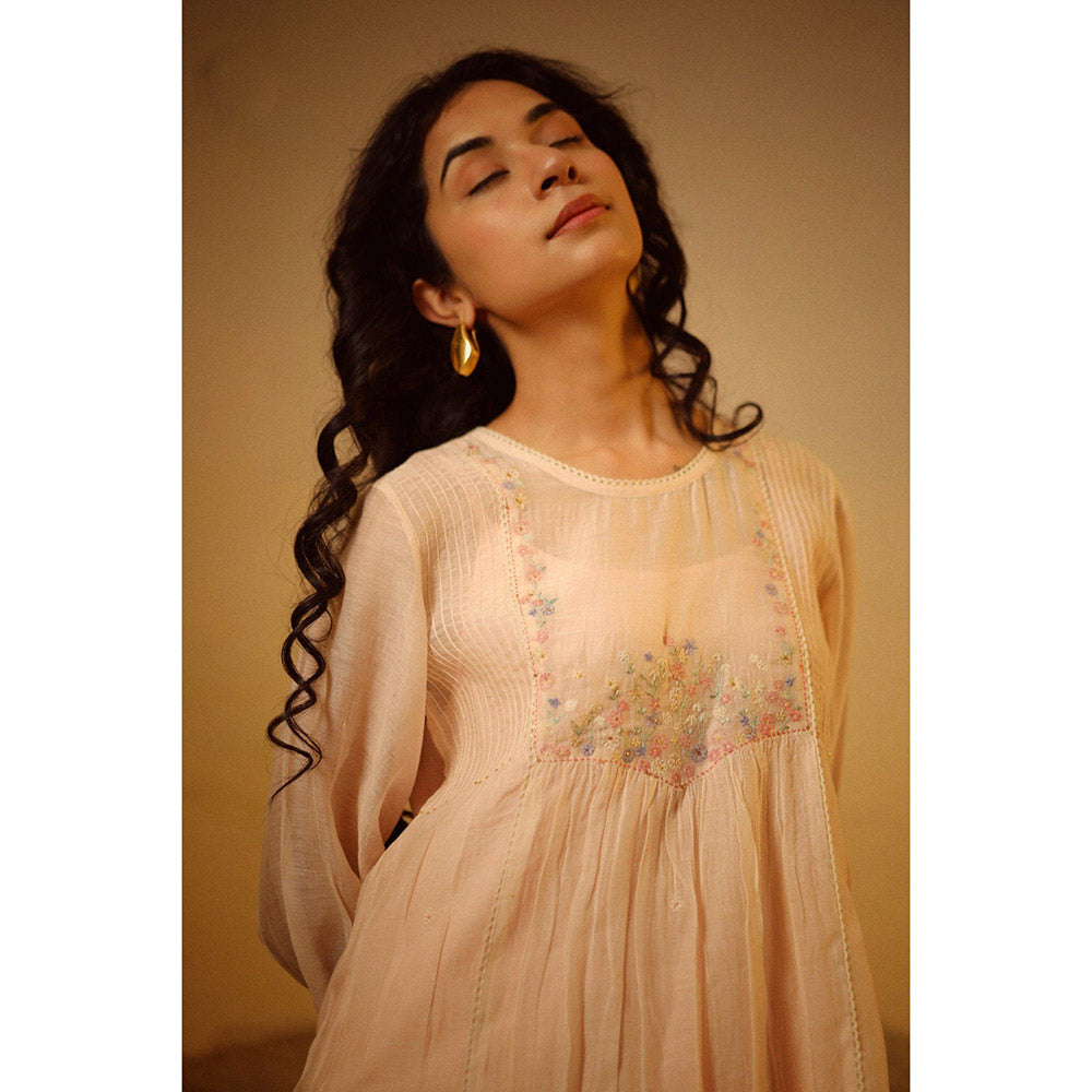 Tatwa Designs Ivory Pink Lovebirds Kurta (Set of 3)