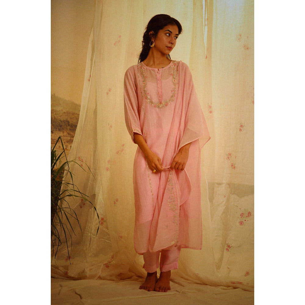 Tatwa Designs Blush Pink Camellia Kurta (Kurta, Slip, Pant) (Set of 3)