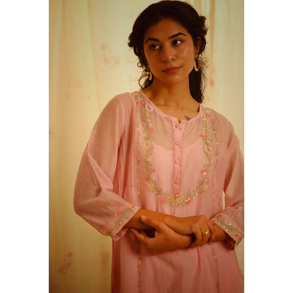 Tatwa Designs Blush Pink Camellia Kurta (Kurta, Slip, Pant) (Set of 3)