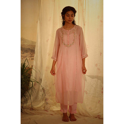 Tatwa Designs Blush Pink Camellia Kurta (Kurta, Slip, Pant) (Set of 3)
