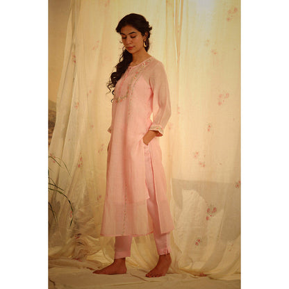 Tatwa Designs Blush Pink Camellia Kurta (Kurta, Slip, Pant) (Set of 3)
