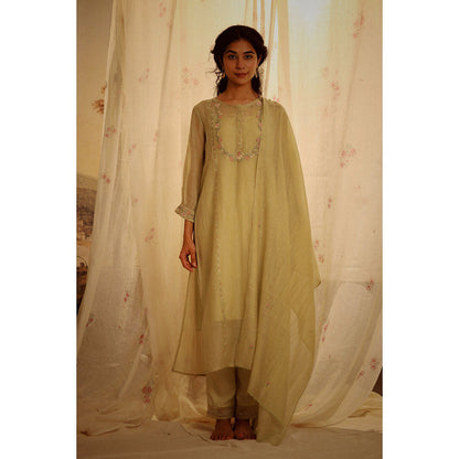 Tatwa Designs Sage Green Camellia Kurta (Set of 3)