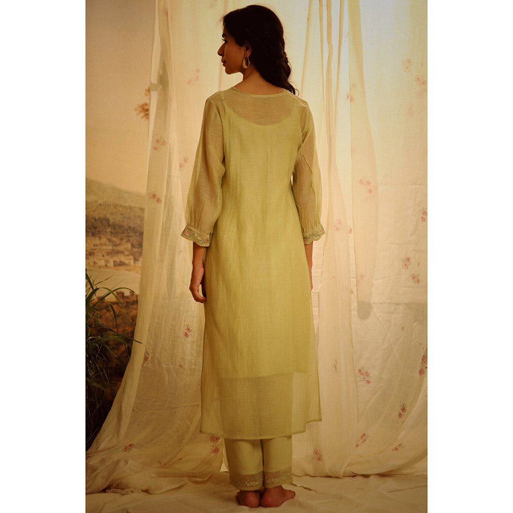Tatwa Designs Sage Green Camellia Kurta (Set of 3)